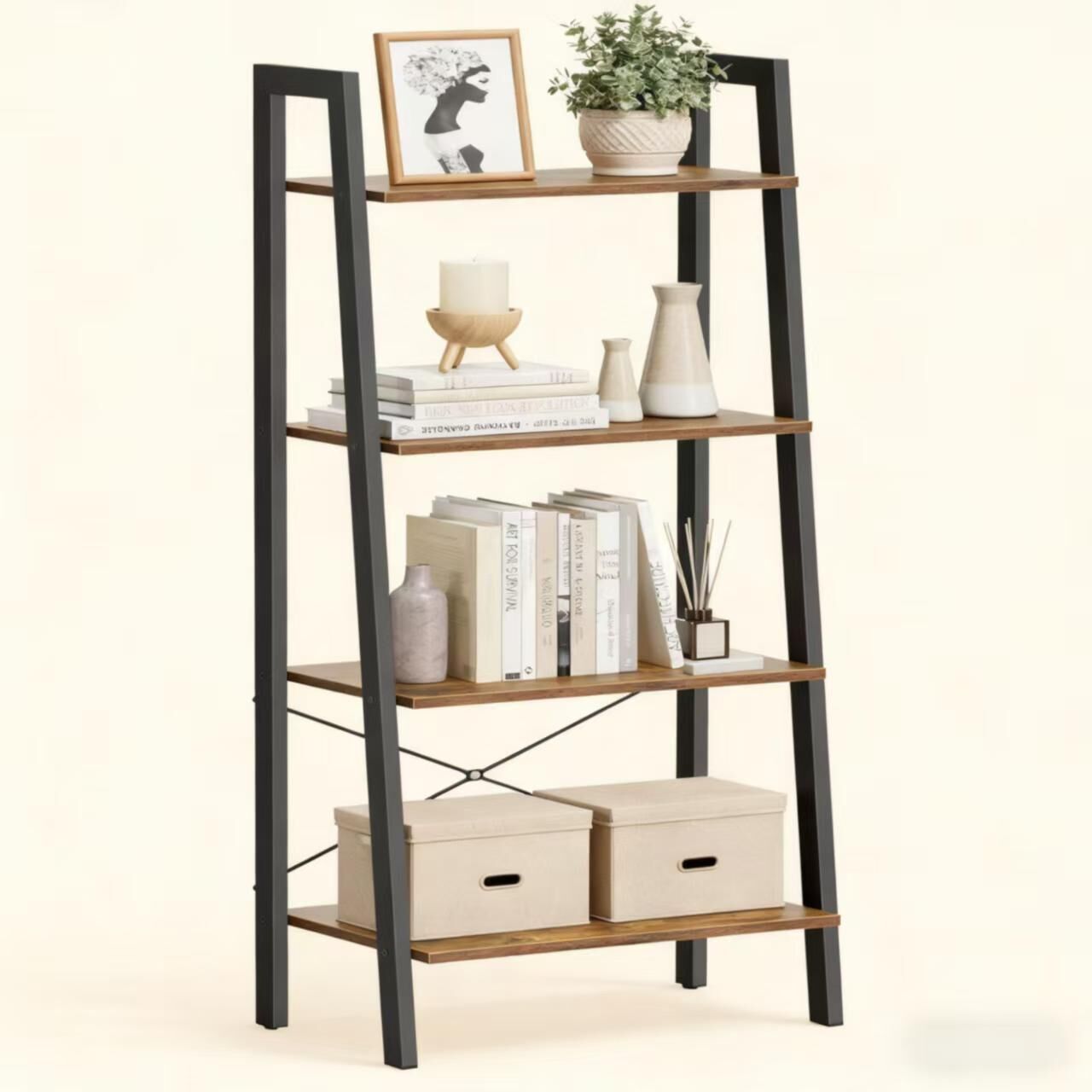 4-Tier Ladder Shelf with High Load Capacity for Multi-Space Storage