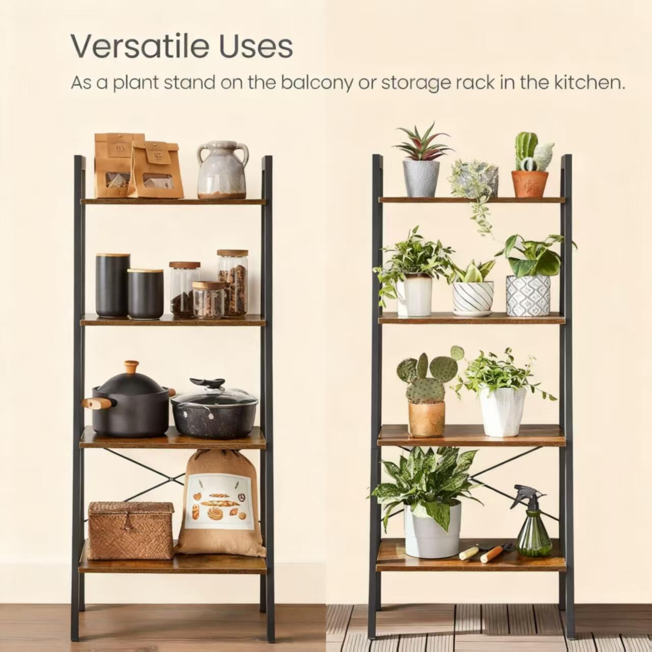 4-Tier Ladder Shelf with High Load Capacity for Multi-Space Storage