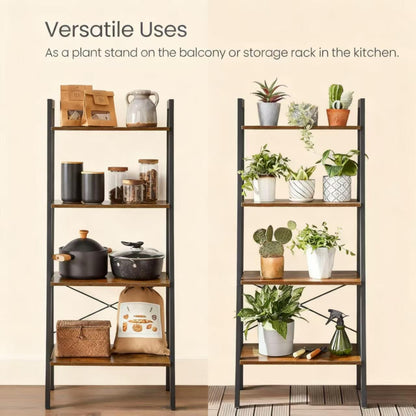 4-Tier Ladder Shelf with High Load Capacity for Multi-Space Storage