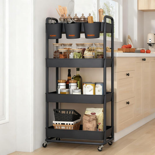 4-Tier Plastic Storage Cart with Wheels & Multi-Purpose Design